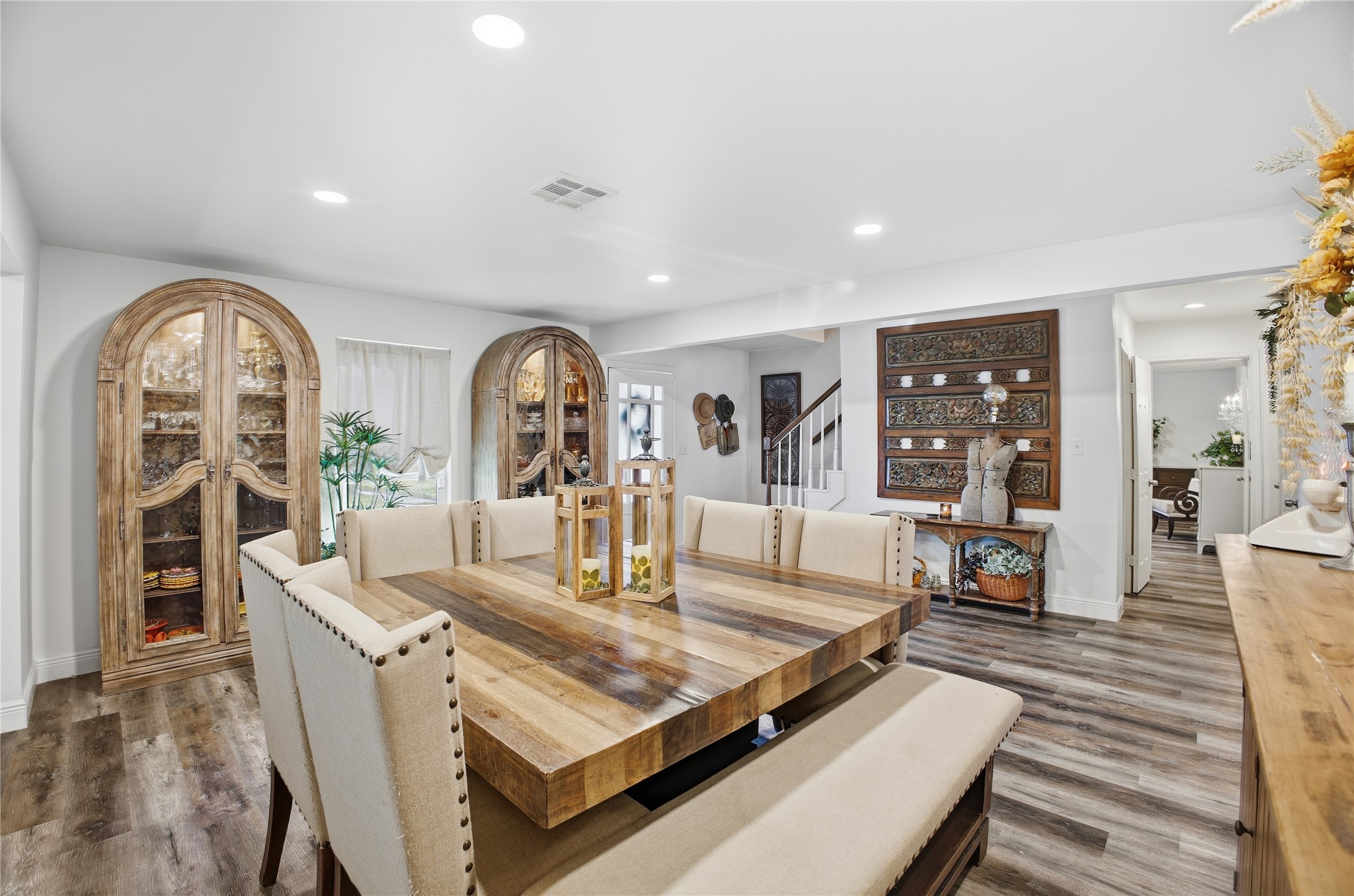 24107 Norchester Way Spring, TX 77389 - Photo 6 of 33 a living room with fireplace furniture and a wooden floor