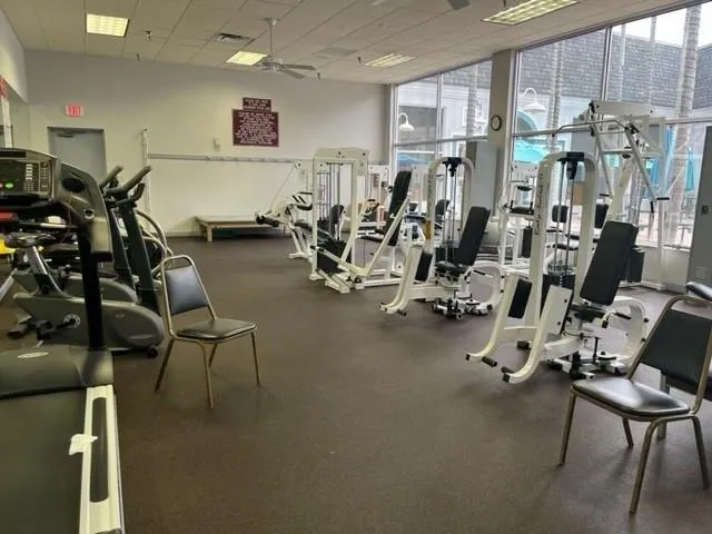 a view of a room with gym equipment