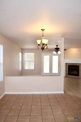 a view of a room with windows