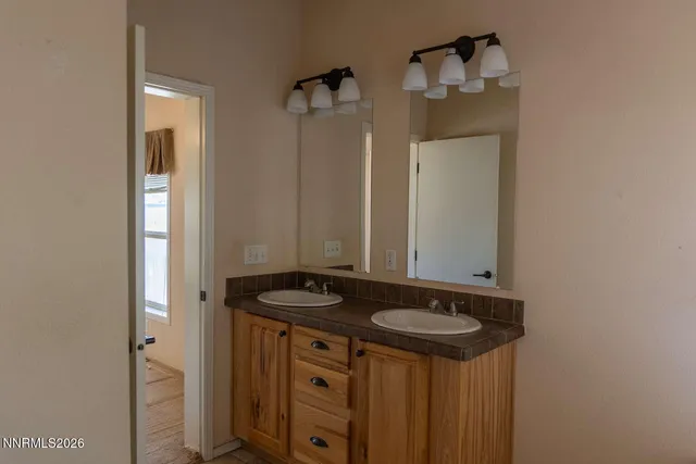 a bathroom with a sink a mirror and a shower