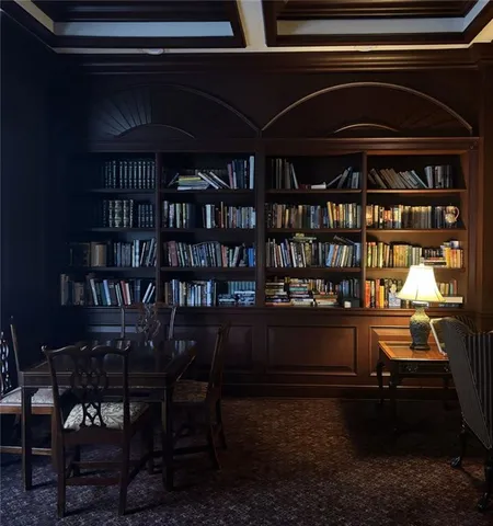 a room with furniture and a book shelf