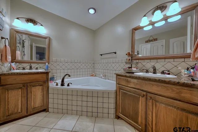 a bathroom with a sink a vanity and mirror