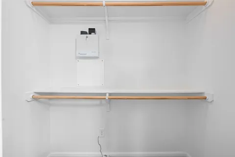 a close up view of racks on the wall