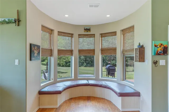a living room with a large window