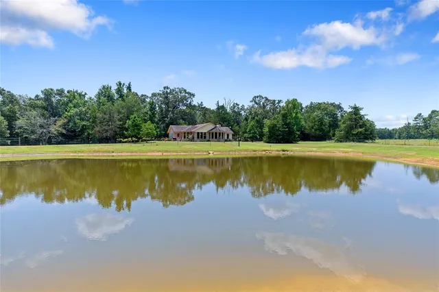 a view of a swimming pool and lake