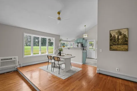 a workspace with wooden floor