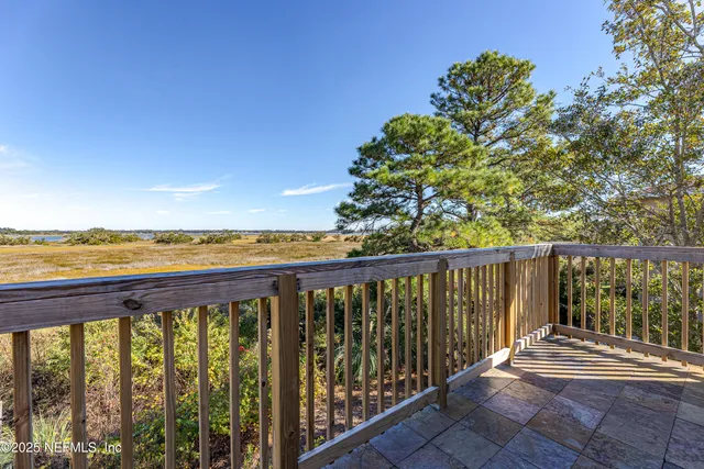 a view of a backyard with plants and a patio