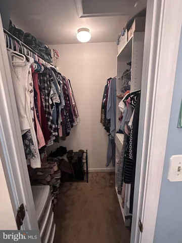 a view of walk in closet with clothes and shoes