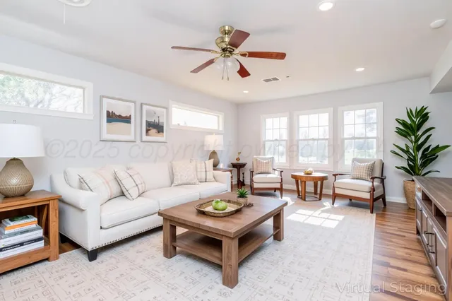 a living room with furniture