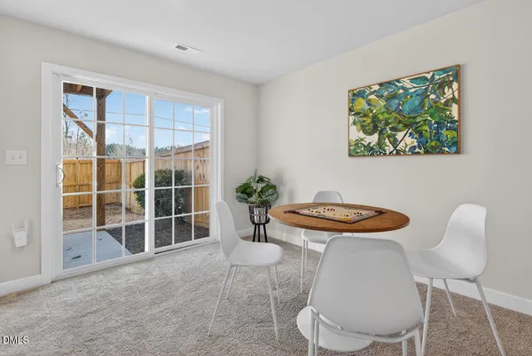 a building outdoor space with patio furniture