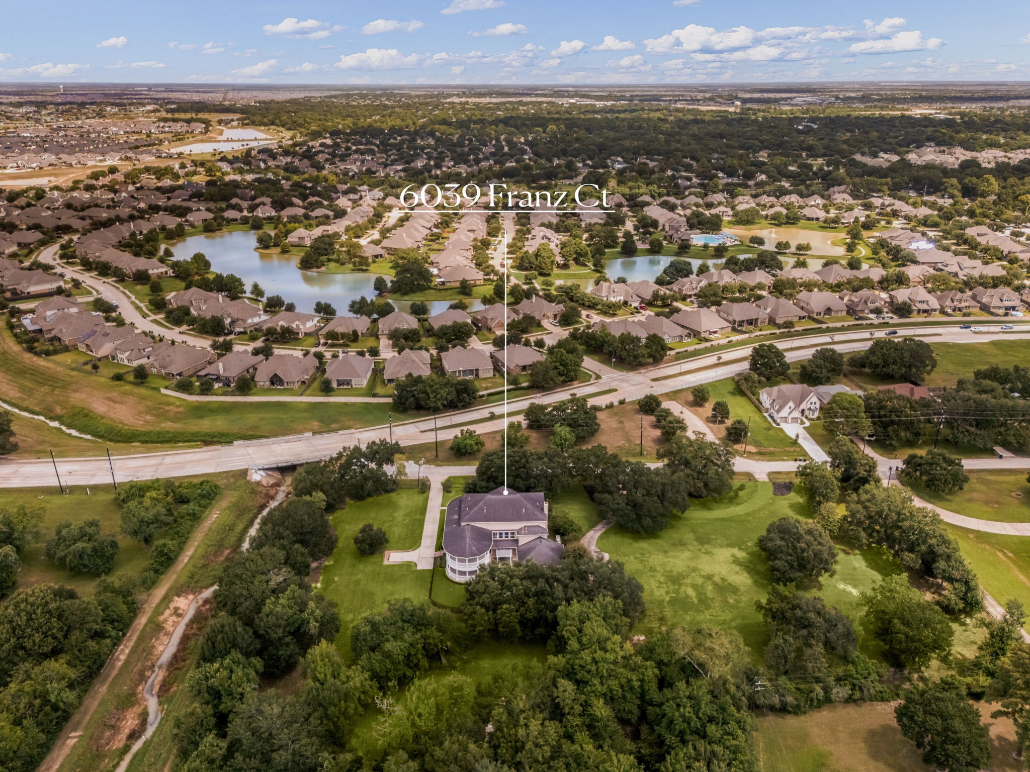 6039 Franz Road Katy, TX 77493 - Photo 5 of 49 From above, the full grandeur of this 2.46-acre estate comes into view, offering a rare degree of privacy and land scale within reach of the city.