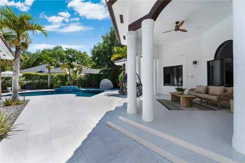 a view of a bench in a yard