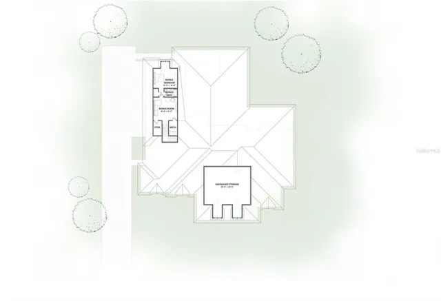 a view of a house with a garden and pathway