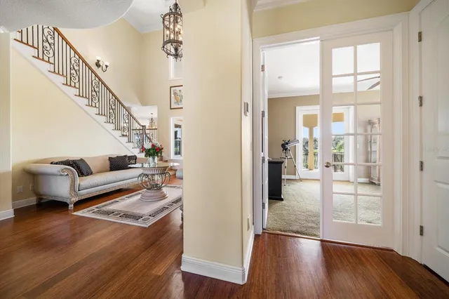 a view of a lake from a balcony