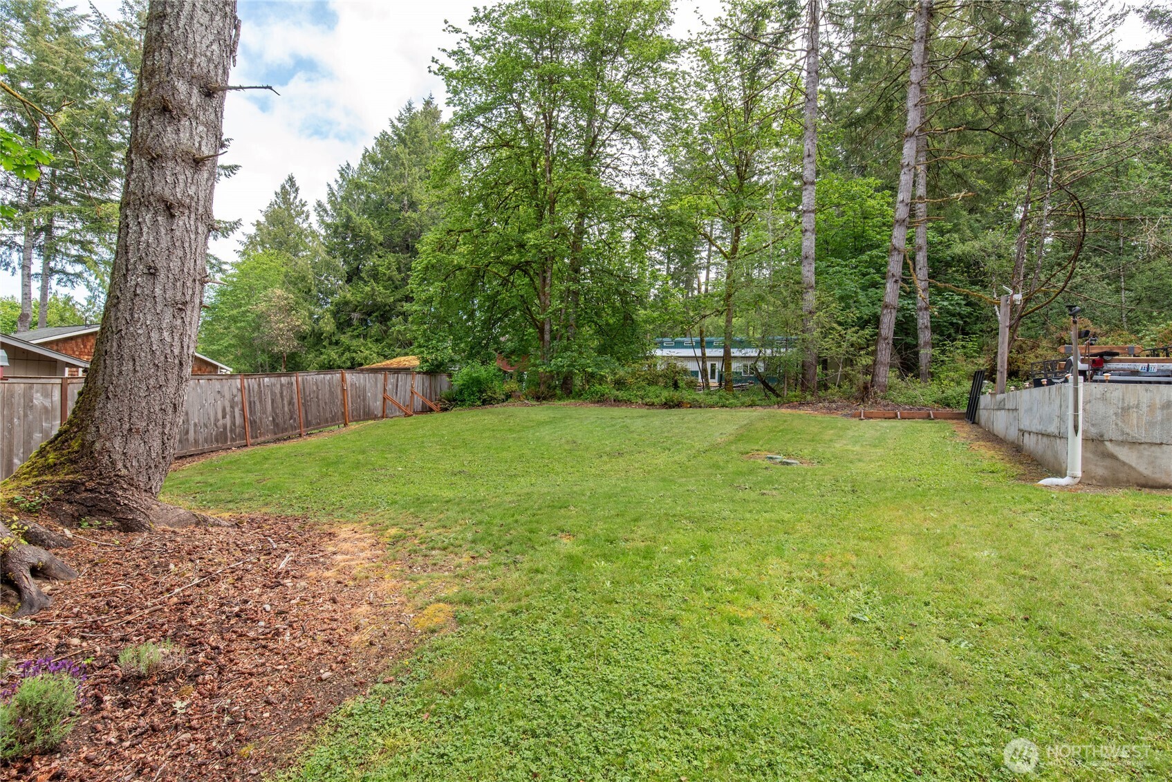 151 East Hillside Drive Belfair, WA 98528 - Photo 15 of 24 a view of a backyard with large trees and wooden fence