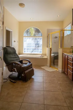 a view of a bathtub in a room
