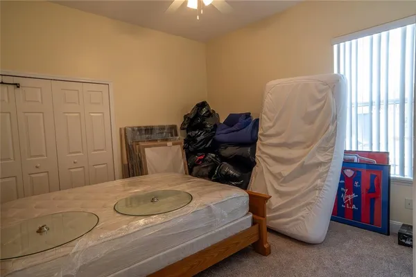 a living room with closet