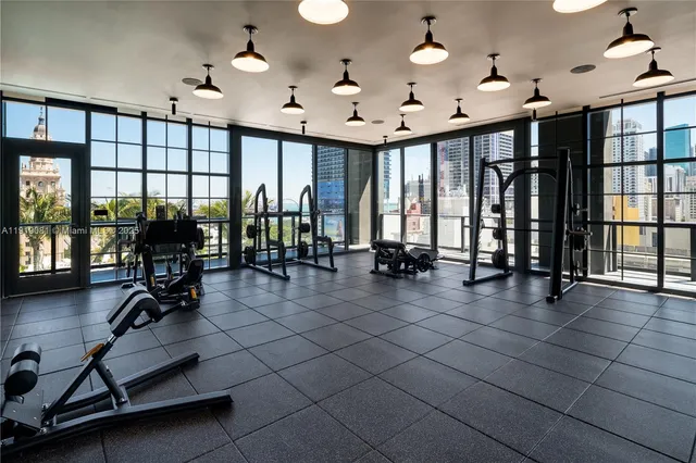 a view of a room with gym equipment