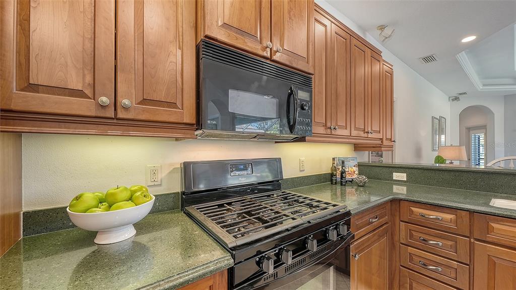 665 Crane Prairie Way Osprey, FL 34229 - Photo 19 of 61 a kitchen with granite countertop a stove top oven microwave and cabinets