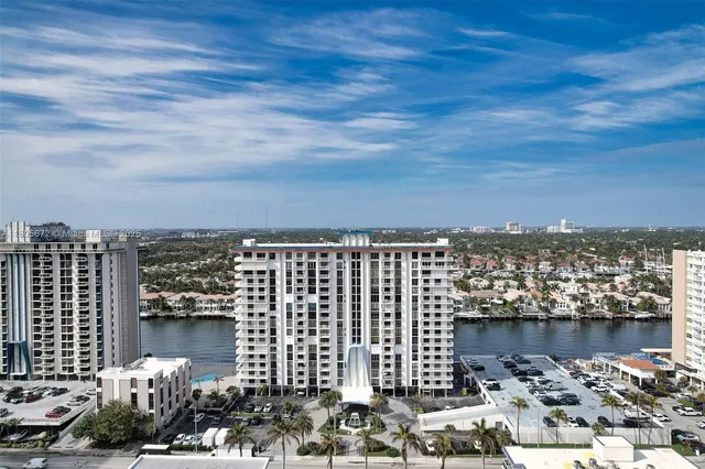a city view with tall buildings