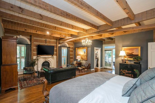 a kitchen view of a fireplace