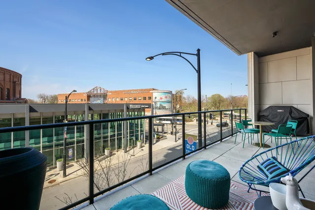 a balcony with furniture