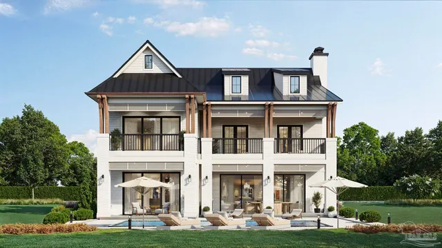 front view of a brick house with a yard