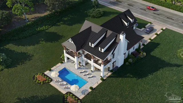 an aerial view of a house having outdoor space