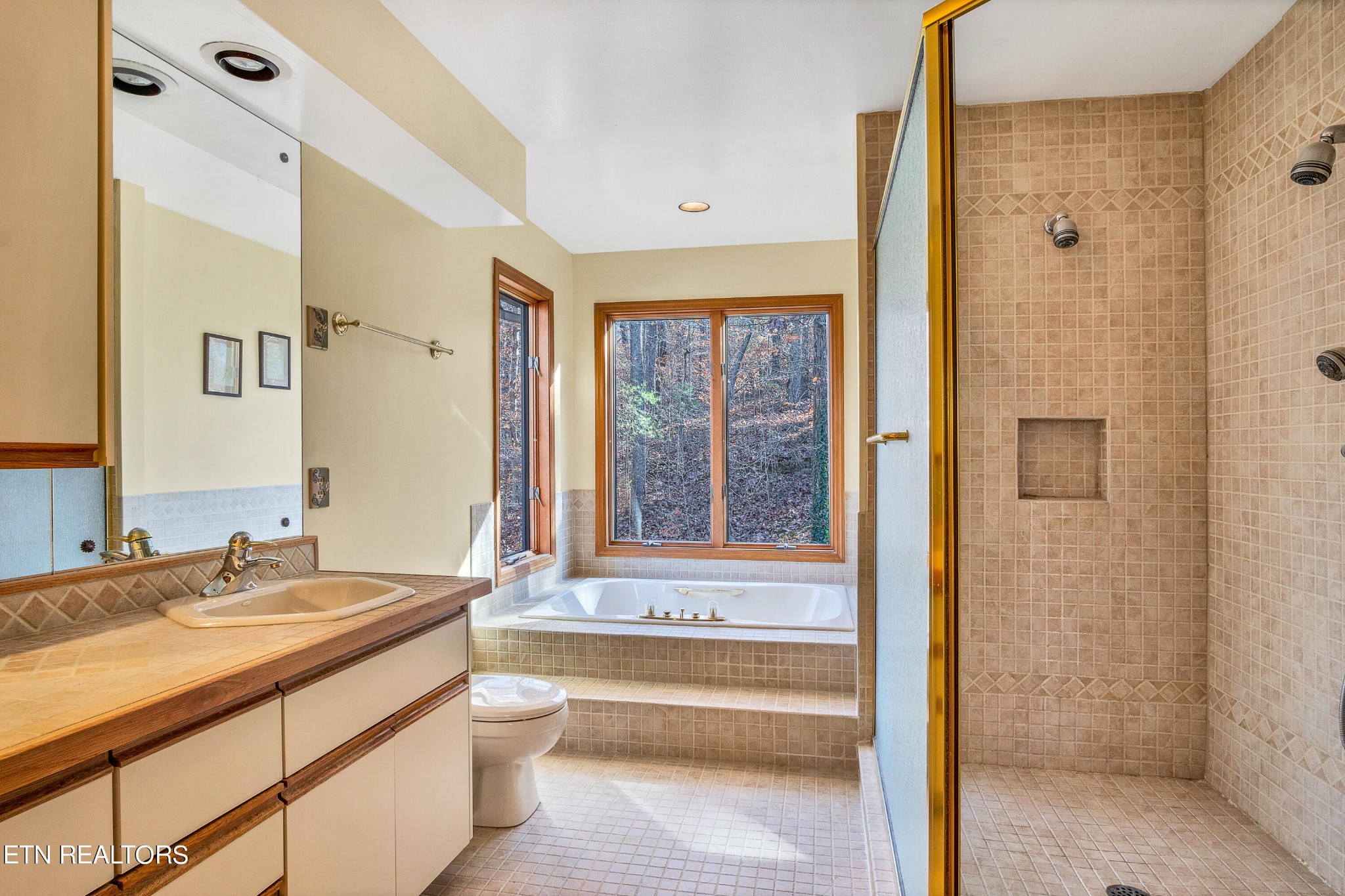 105 Clayton Way Oak Ridge, TN 37830 - Photo 23 of 42 a bathroom with a granite countertop sink toilet and shower