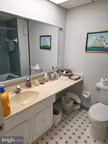 a bathroom with a sink toilet and mirror