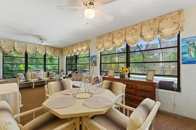 a view of a park with large trees