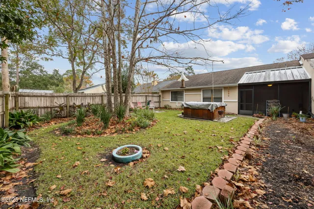 a view of a garden with a signage