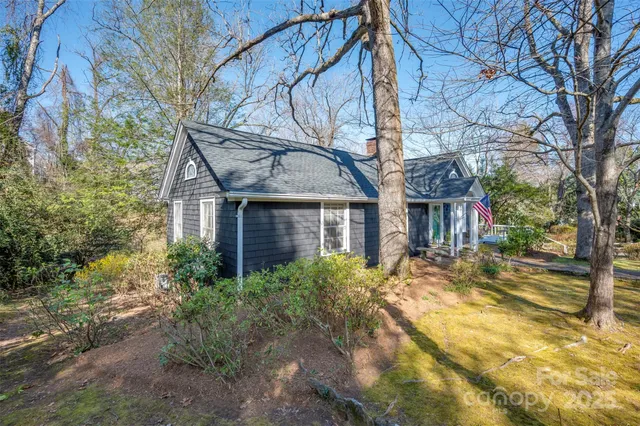a front view of a house with yard and green space