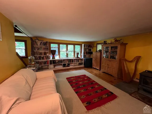 a living room with furniture and a rug
