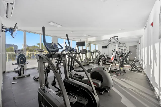 a view of a room with gym equipment