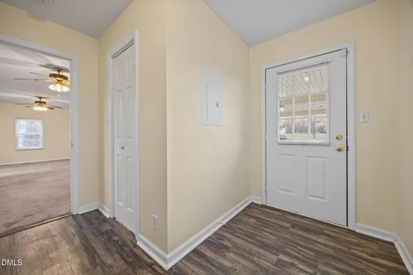 a view of small space with racks on the wall