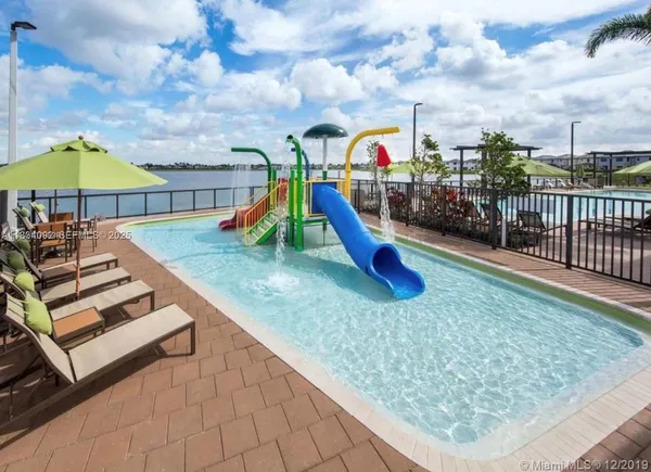 a view of a park with slide