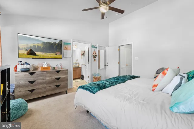 a bedroom with a bed and a dresser