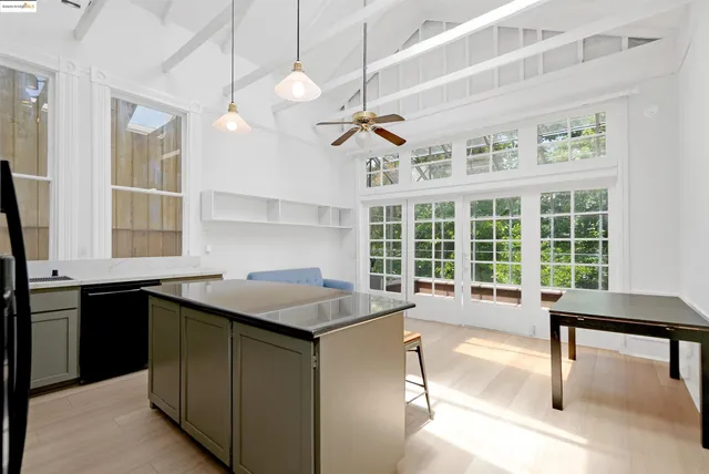 a view of balcony with wooden floor