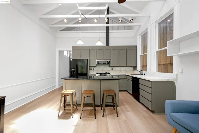 a view of a building with sitting area