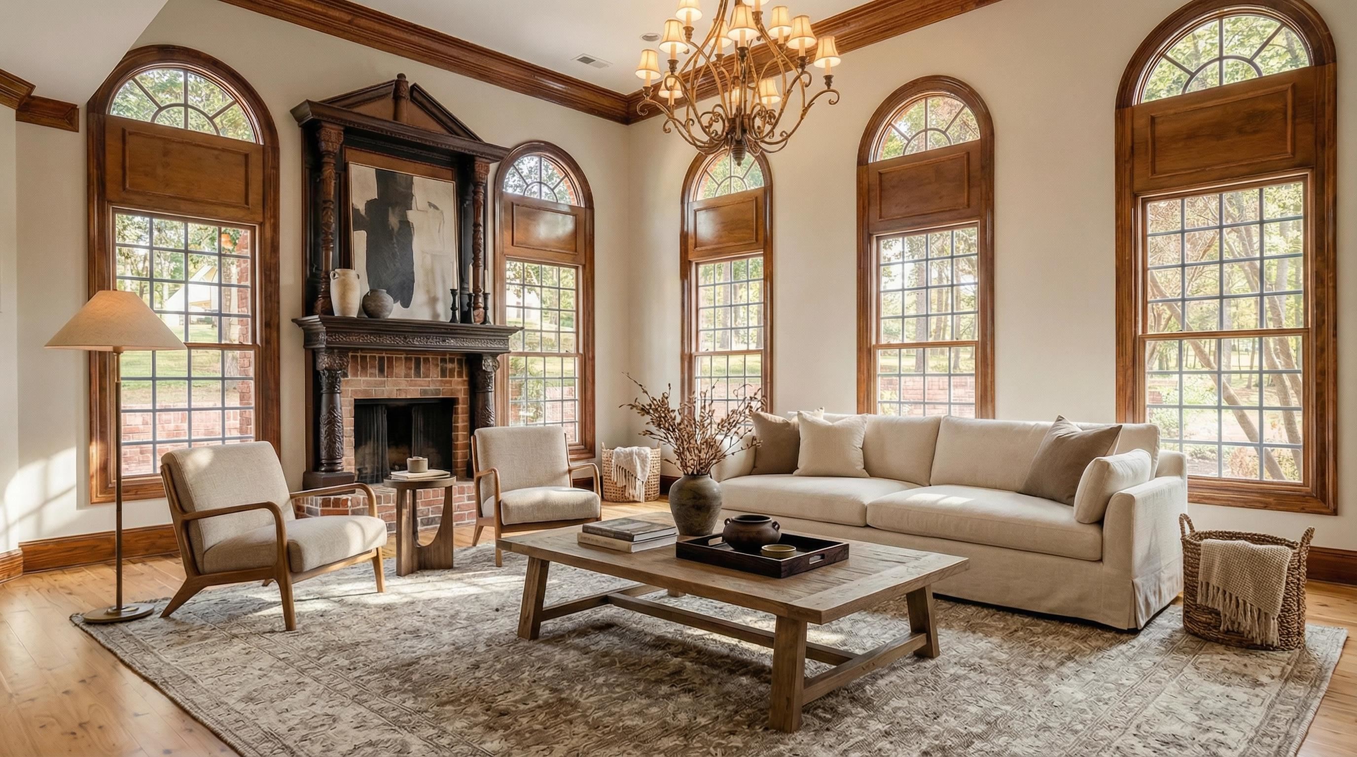 815 Dent Road Eads, TN 38028 - Photo 15 of 40 Living area with light wood-type flooring, a brick fireplace, crown molding, and suspended lighting