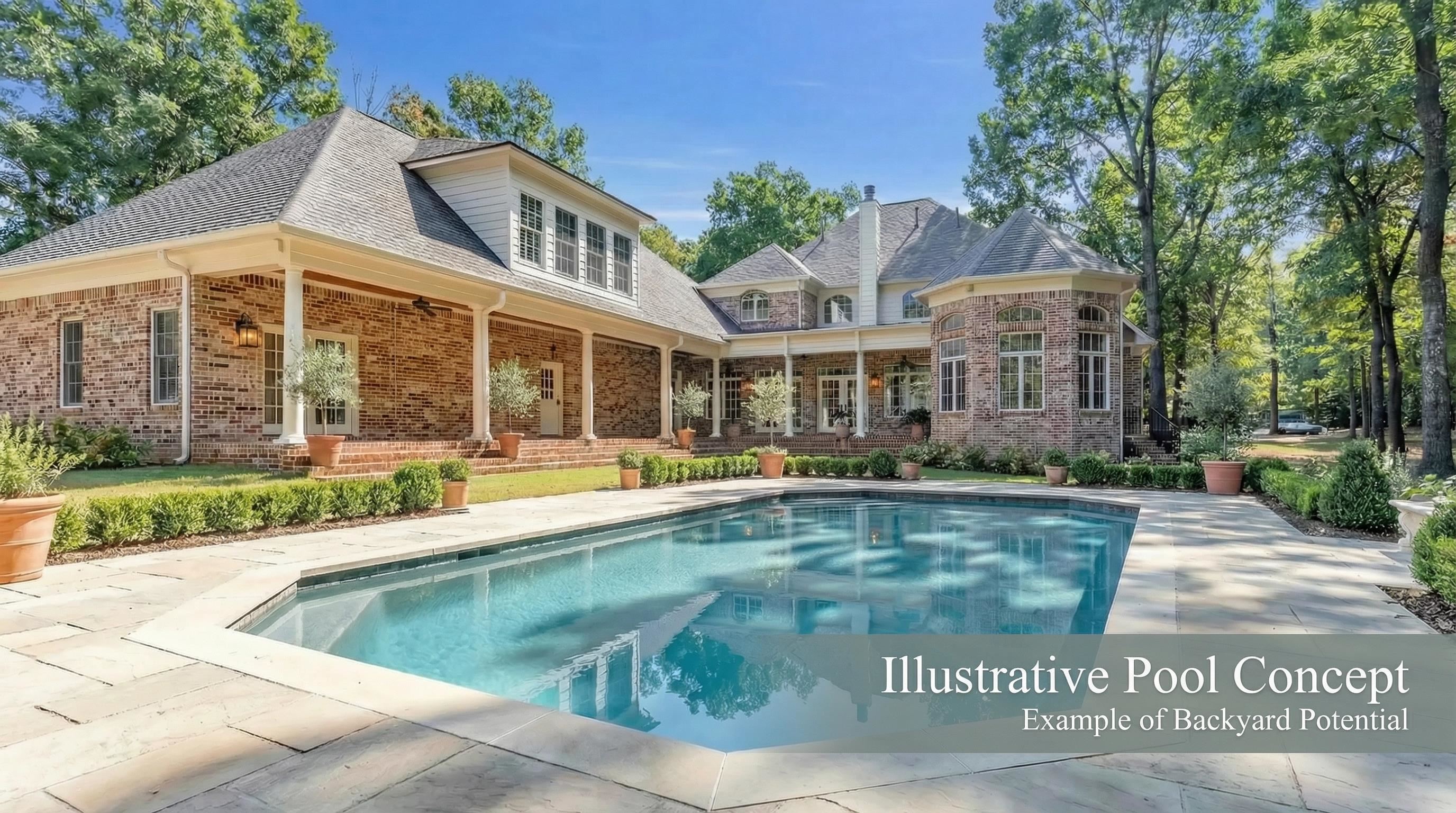 815 Dent Road Eads, TN 38028 - Photo 39 of 40 Back of house with an outdoor pool, brick siding, a patio area, and a ceiling fan