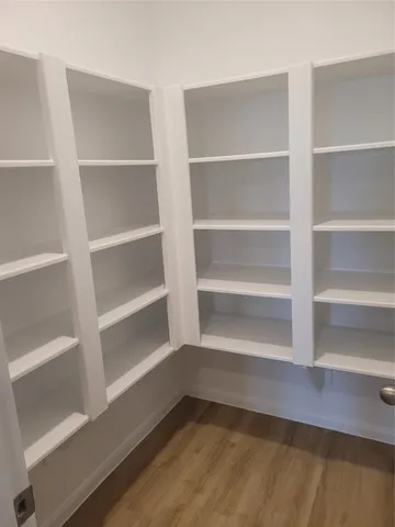 a view of walk in closet with empty racks