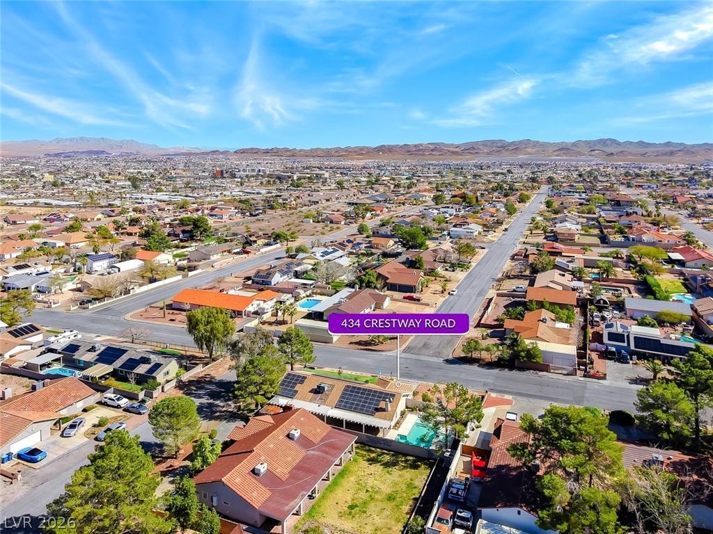 434 Crestway Road Henderson, NV 89015 - Photo 7 of 46 Aerial overview of property's location with mountains and nearby suburban area