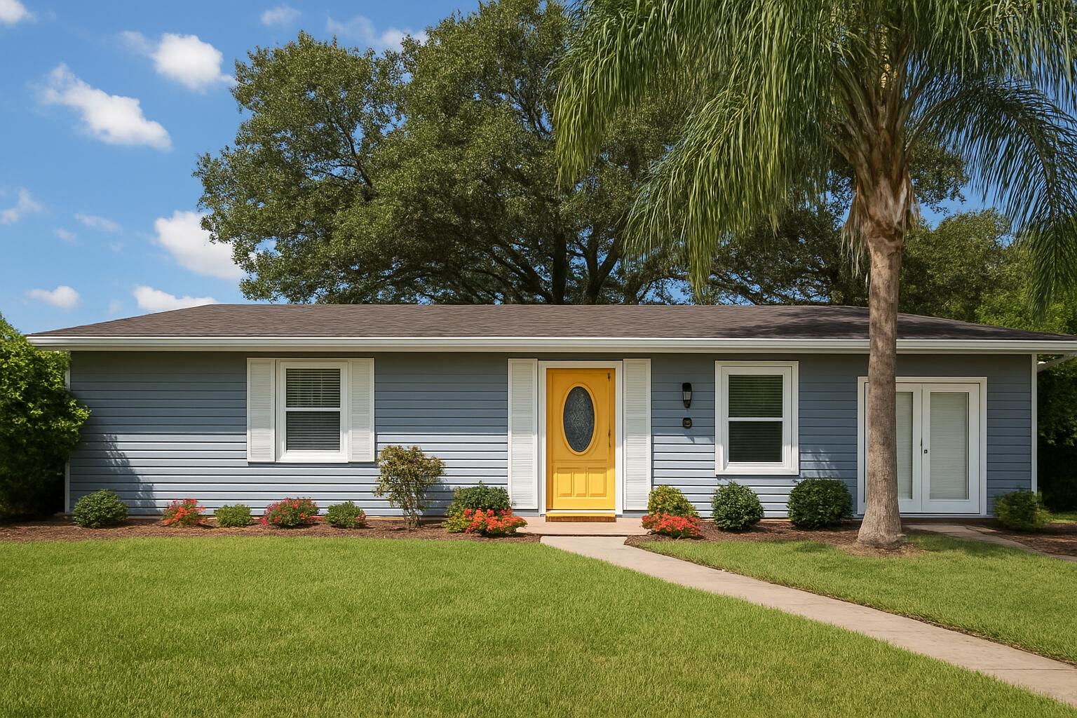 front view of a house with a yard