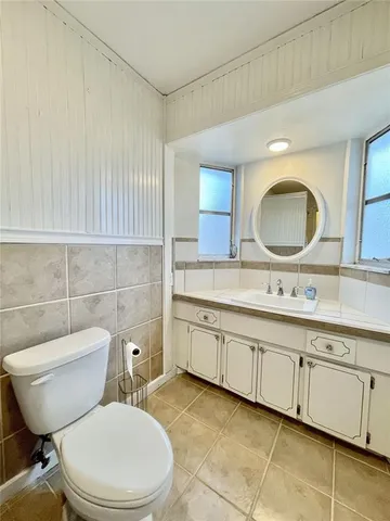 a bathroom with a toilet a sink and mirror