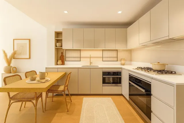 a view of a hallway with wooden floor and a potted plant