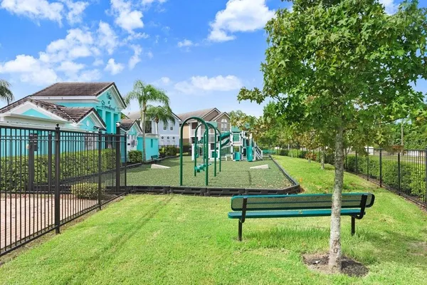a view of a park with slide