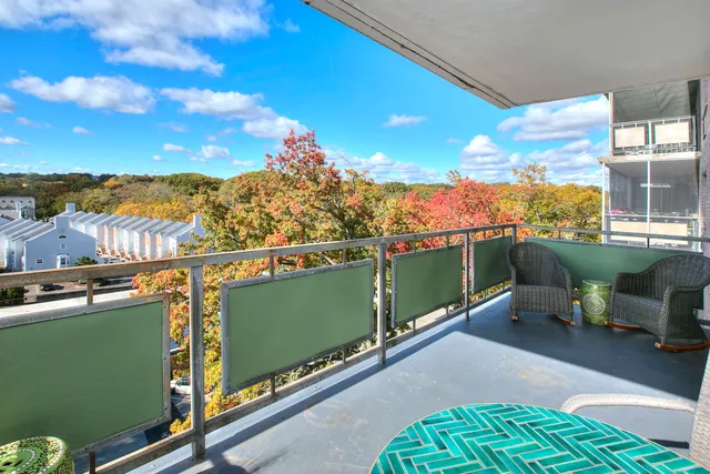 a view of a terrace with a bench