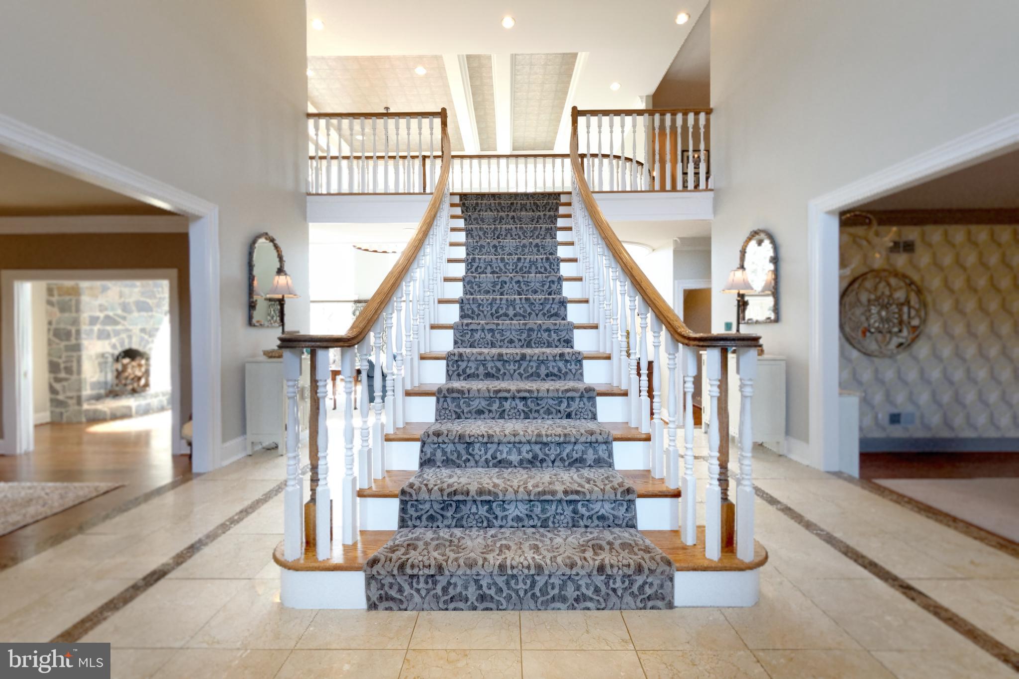 Grand Foyer entr. w/ custom runner & marble floor.